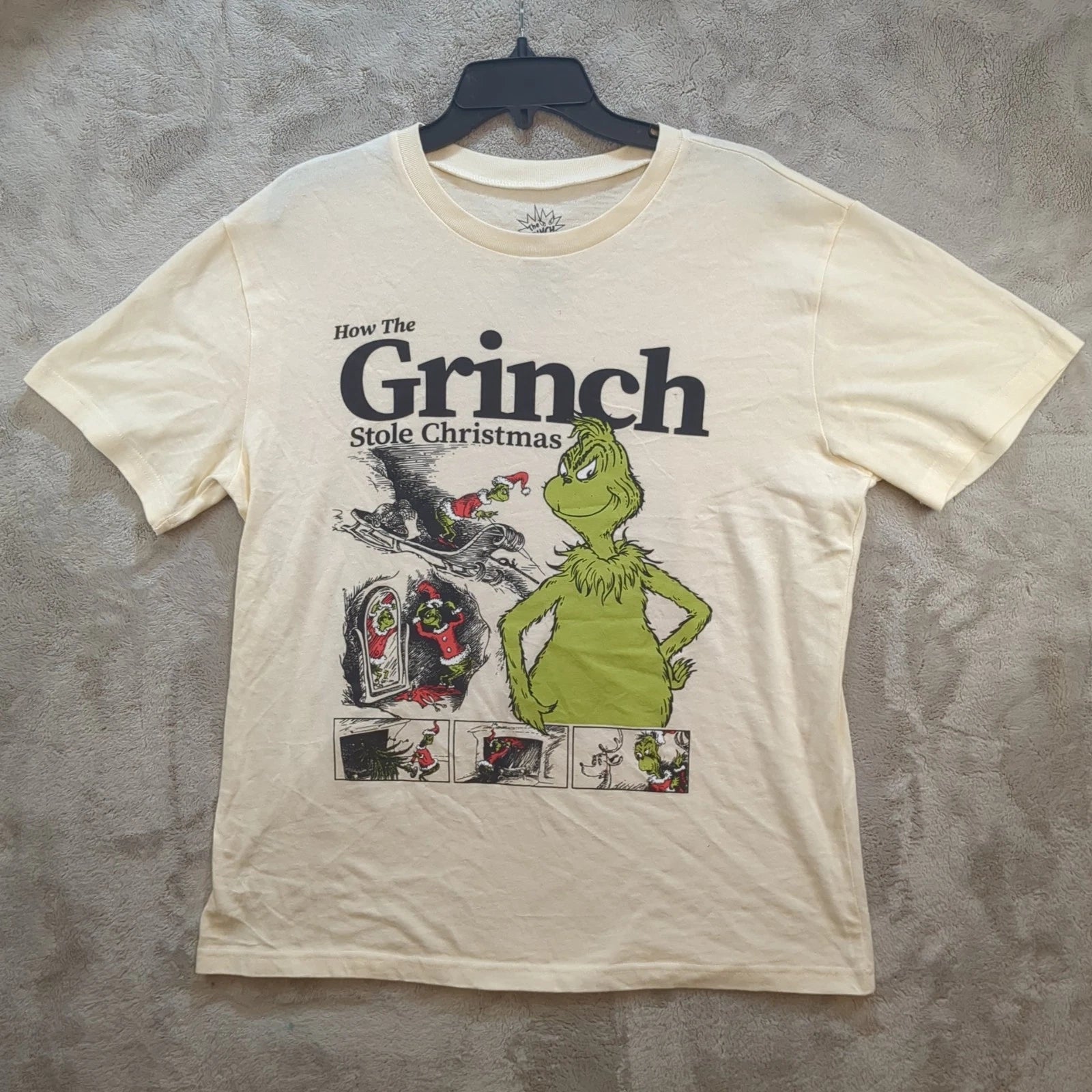 The Grinch Shirt Mens Medium Beige How The Grinch Stole Christmas Graphic Tee