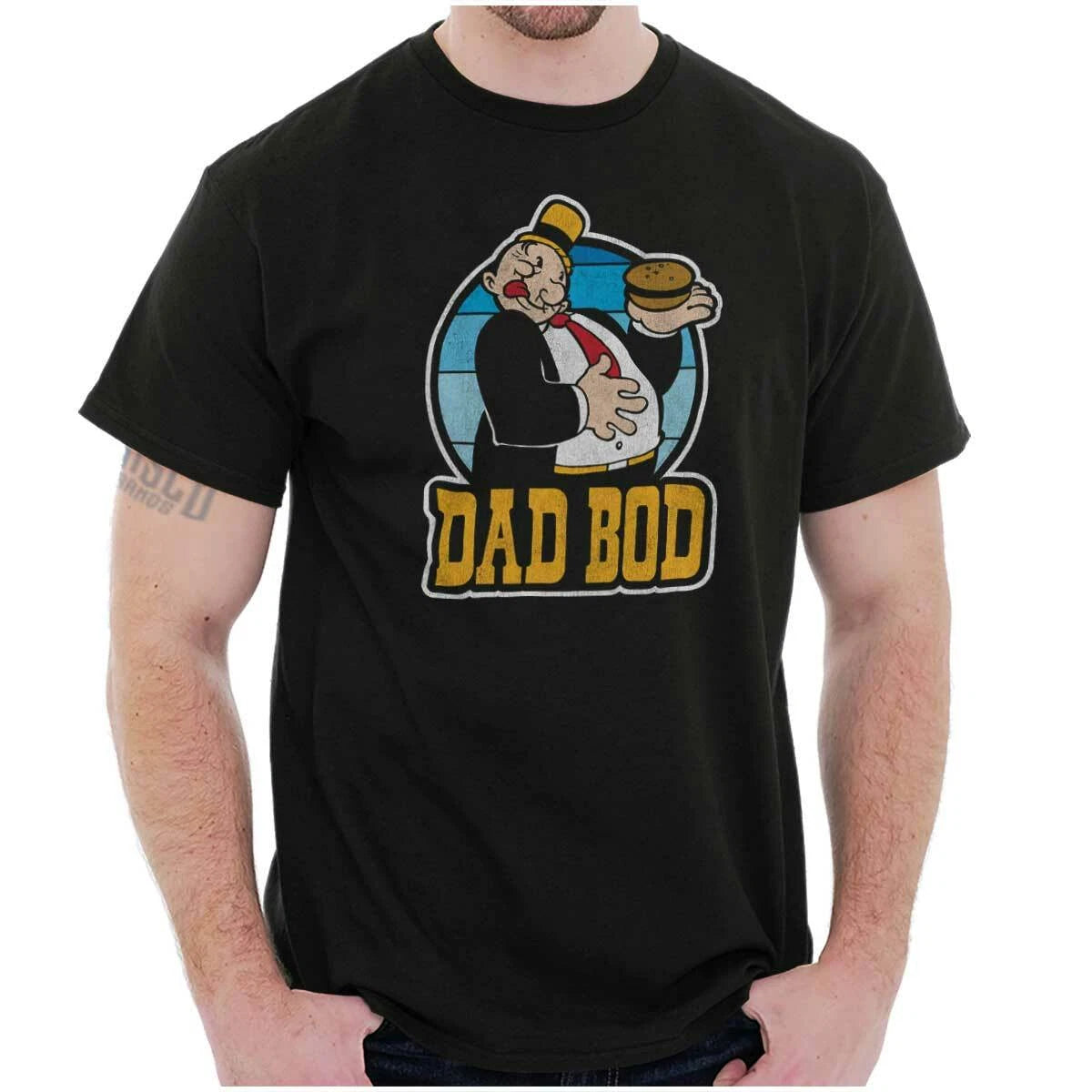 Dad Bod Jokes Father Figure Gift Gym Popeye Mens Casual Crewneck T Shirts Tees