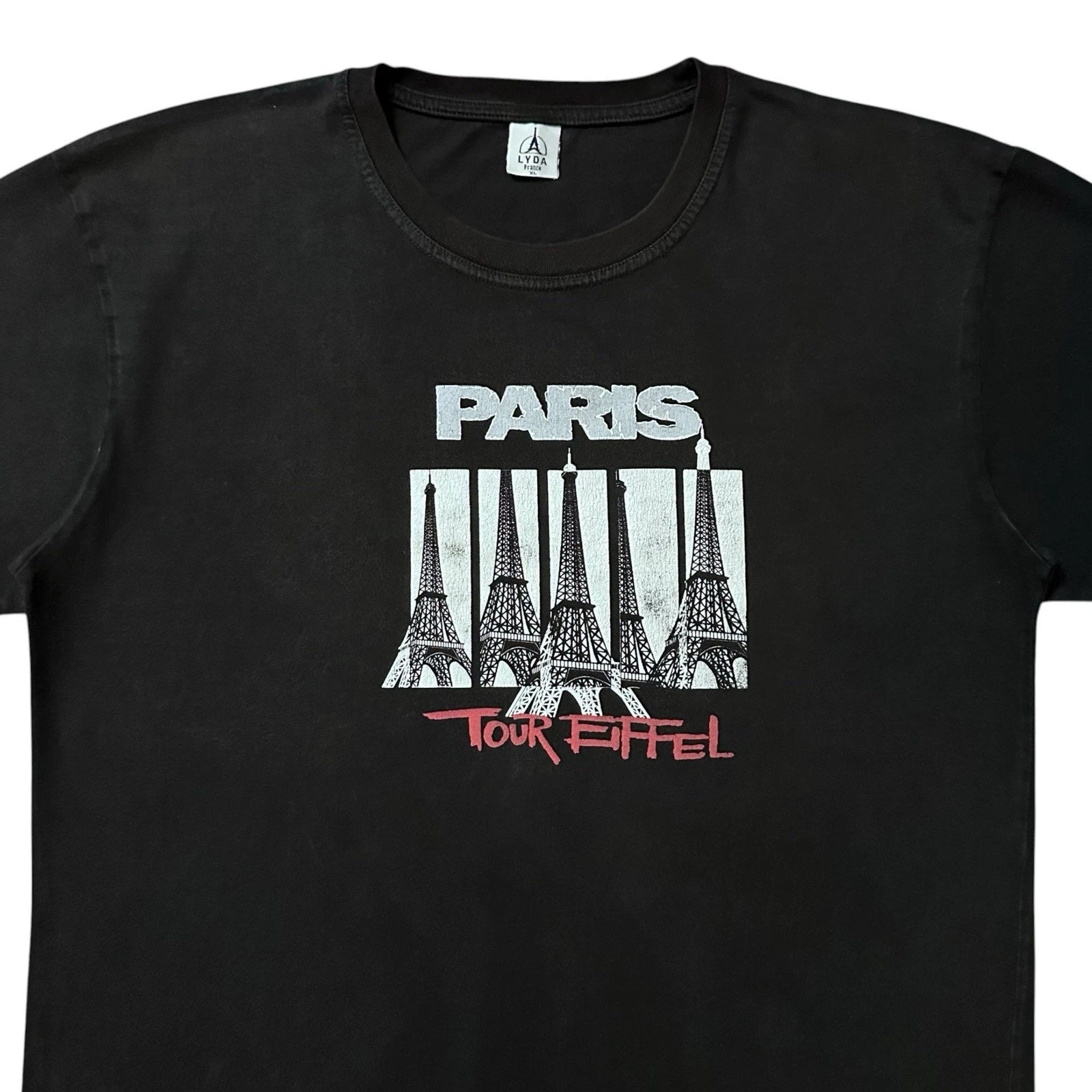 Vtg 90s Paris Tour Eiffel Tower Pop Art T-Shirt Sz L Black Faded France Euro