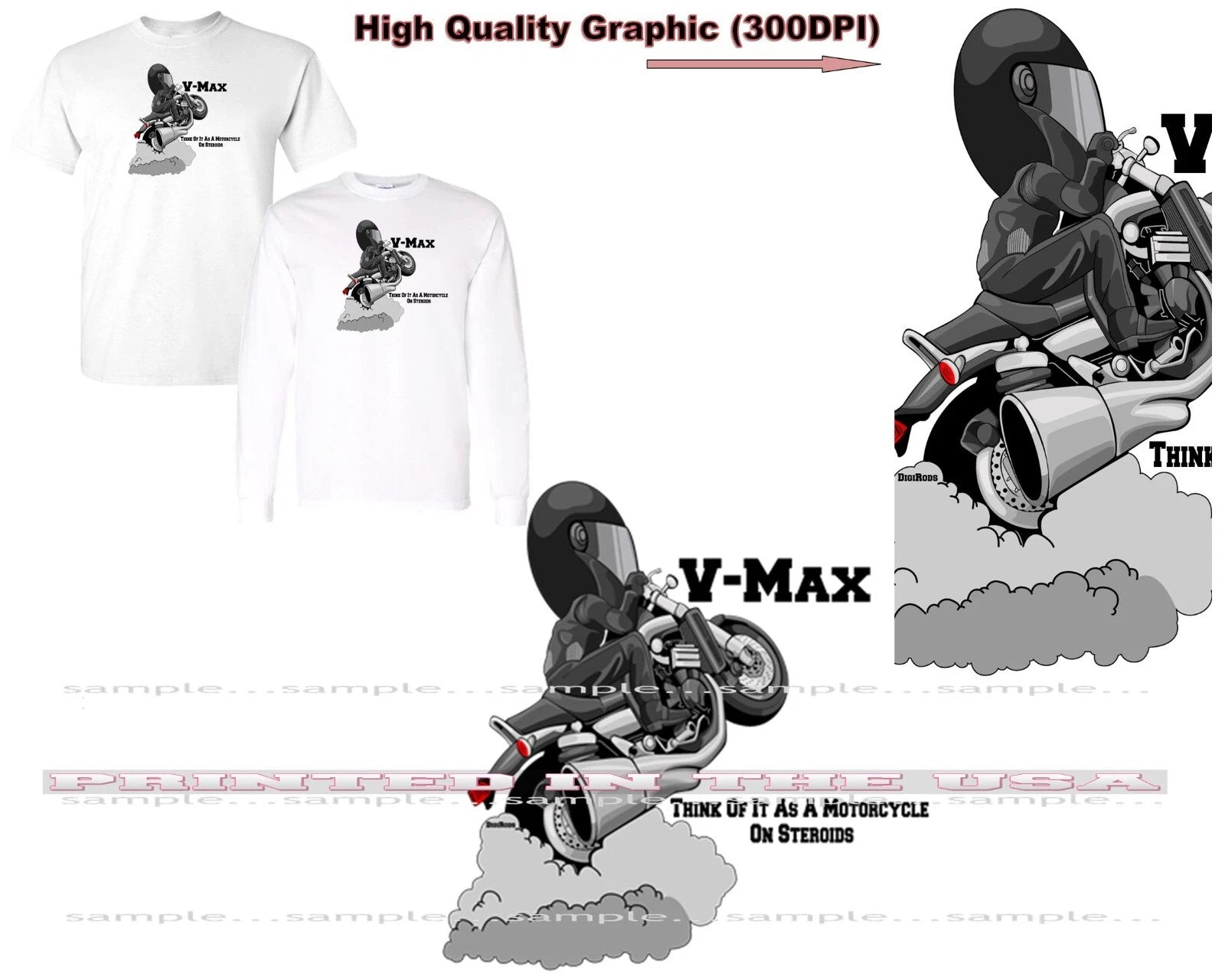 Yamaha V Max V-Max VMax Motorcycle On Steroids Biker DigiRods Cartoon T Shirt