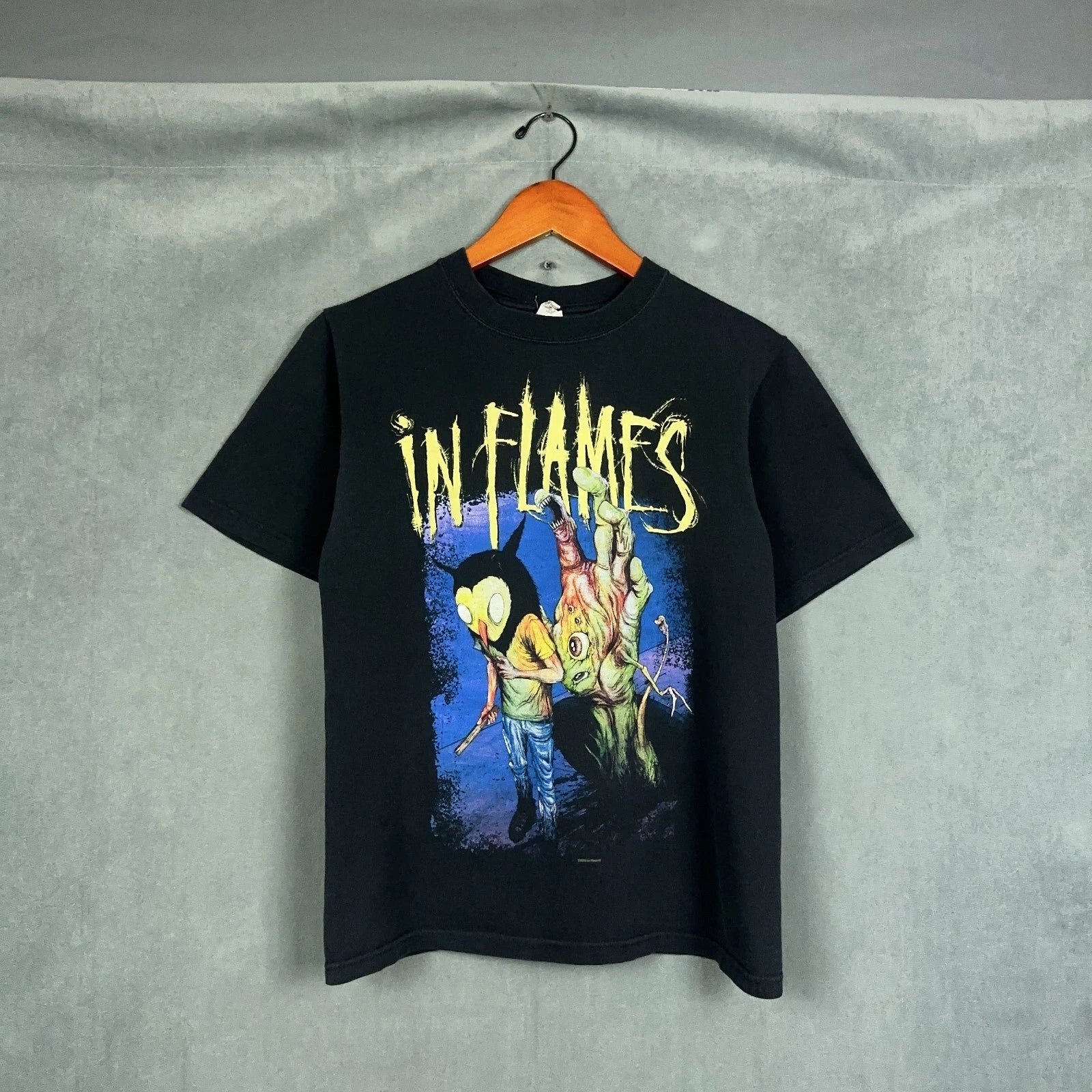 Y2K In Flames t shirt Mens Size Small Heavy Metal Rock Band Alex Pardee Graphic