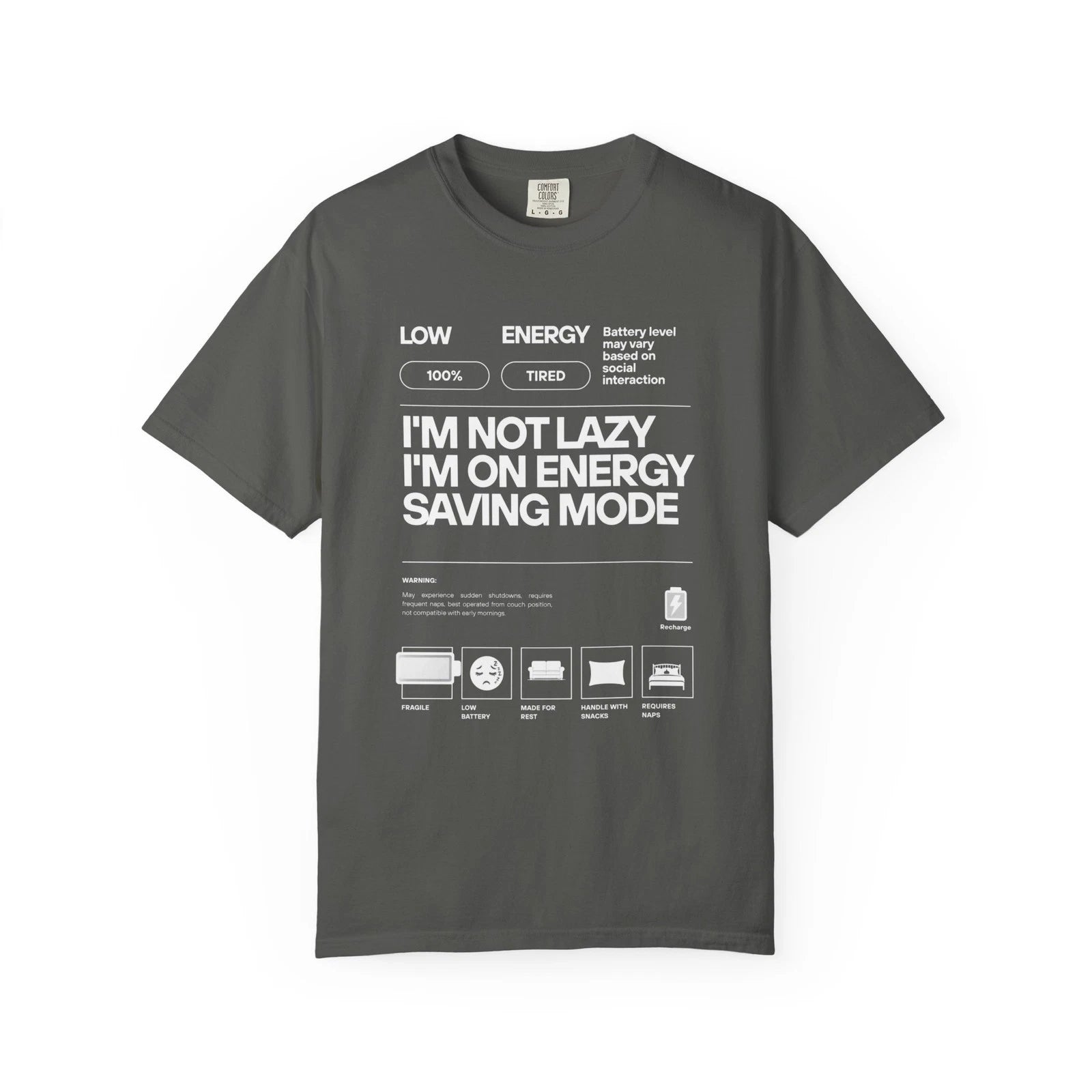 I'm Not Lazy I'm On Energy Saving Mode T-shirt | Funny Energy Diagram, Cotton