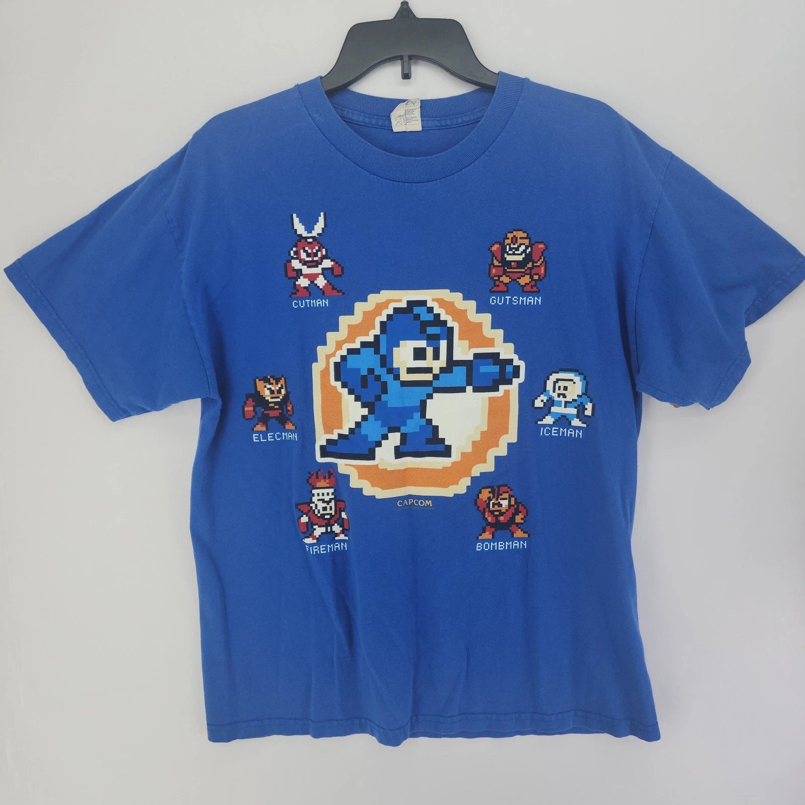 Mega Man Capcom 8-Bit Pixel Art Graphic Blue Gaming Tee Sz L