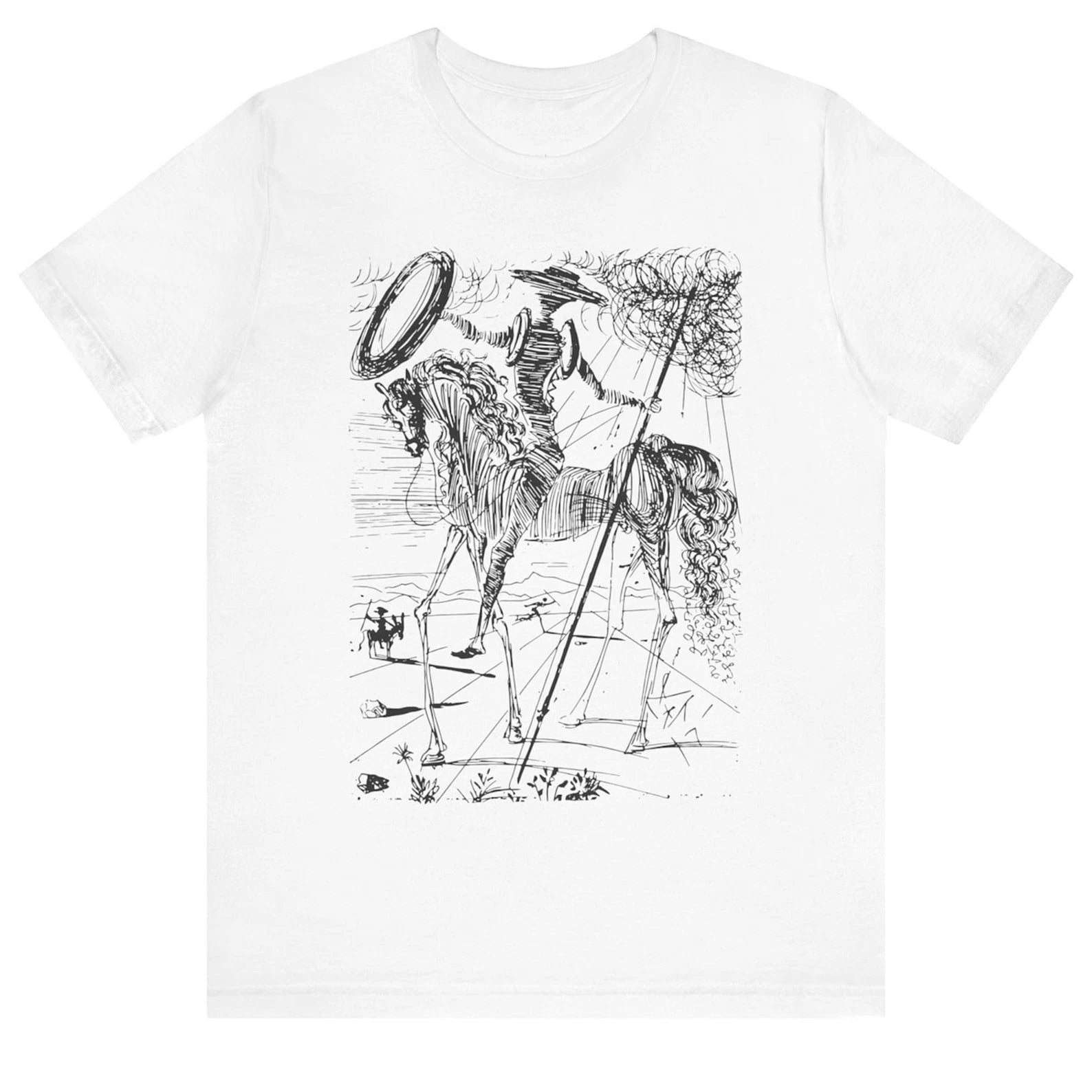 Don Quixote Salvador Dali Art Shirt Cervantes Novel Bookworm Surreal Sketch Tee