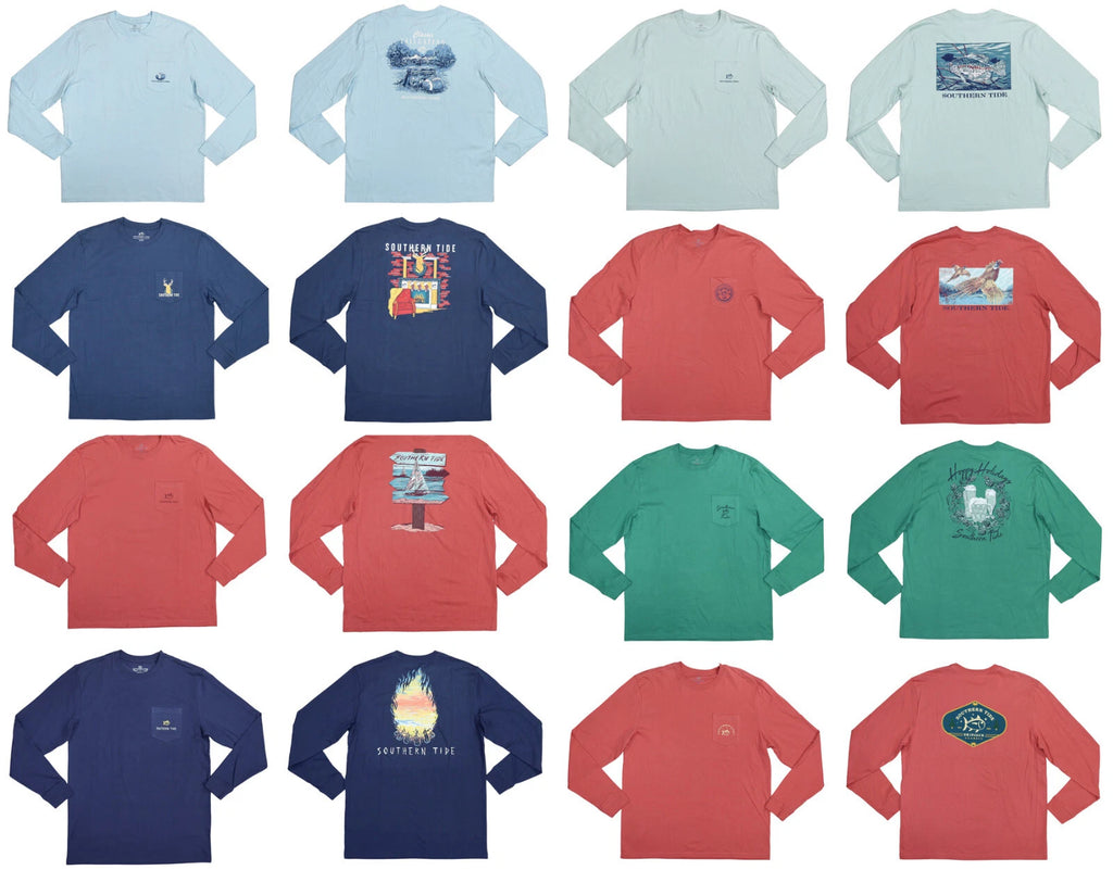 Southern Tide Chest Pocket Graphic Print Long Sleeve Crew Neck Mens T-Shirt NWOT