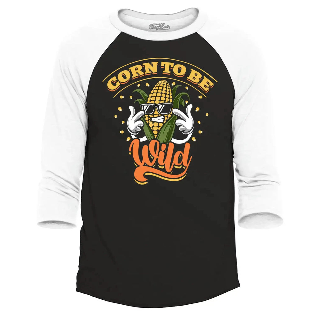 Corn to be Wild Raglan Baseball Funny Corn Sunglasses Dad Joke Shirt