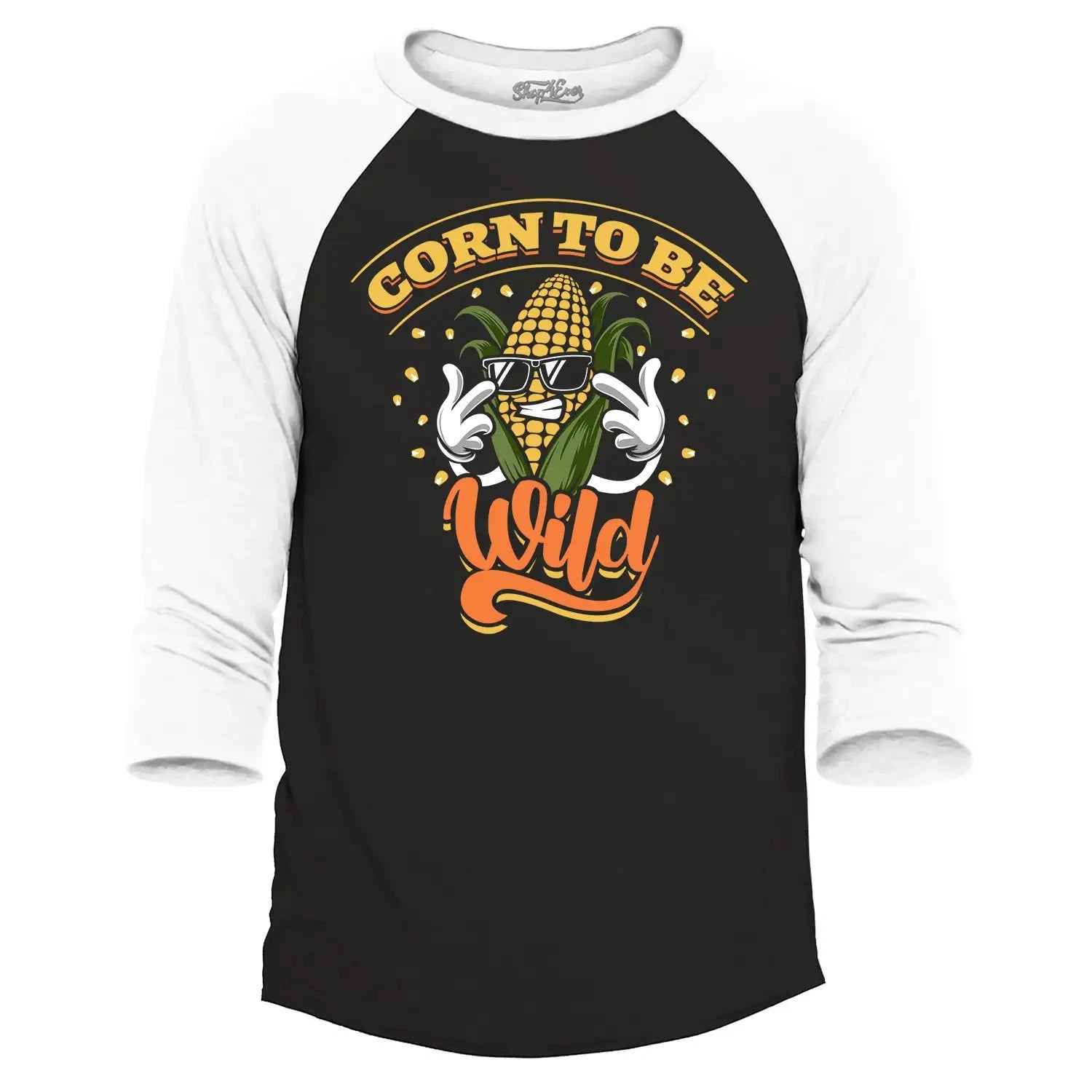 Corn to be Wild Raglan Baseball Funny Corn Sunglasses Dad Joke Shirt