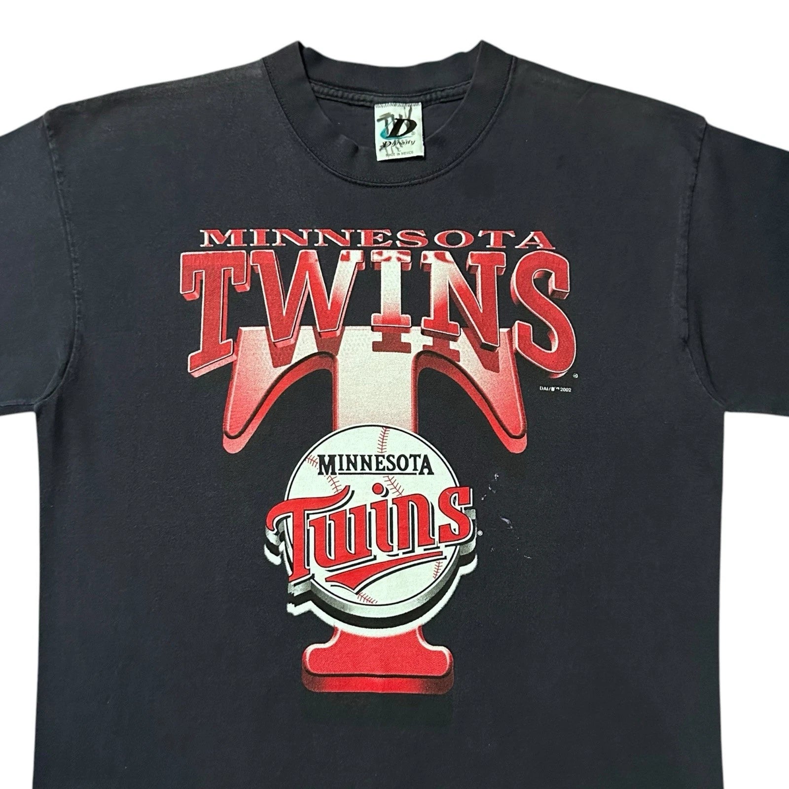 Vtg 90s Y2K Minnesota Twins Baseball T-Shirt Sz L Faded Navy Blue MLB Salem