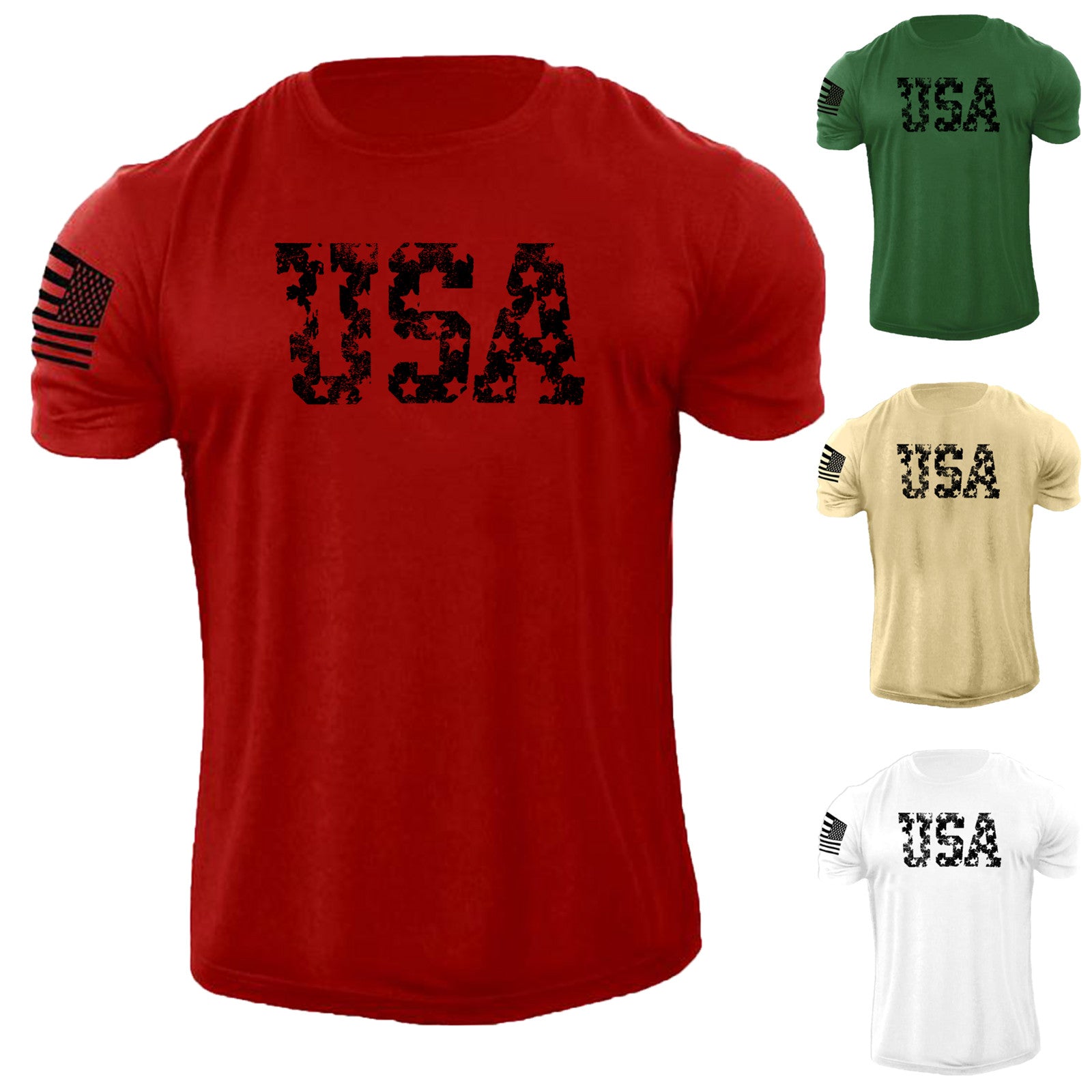 New Men's USA Flag T Shirt American Patriotic 100% Cotton