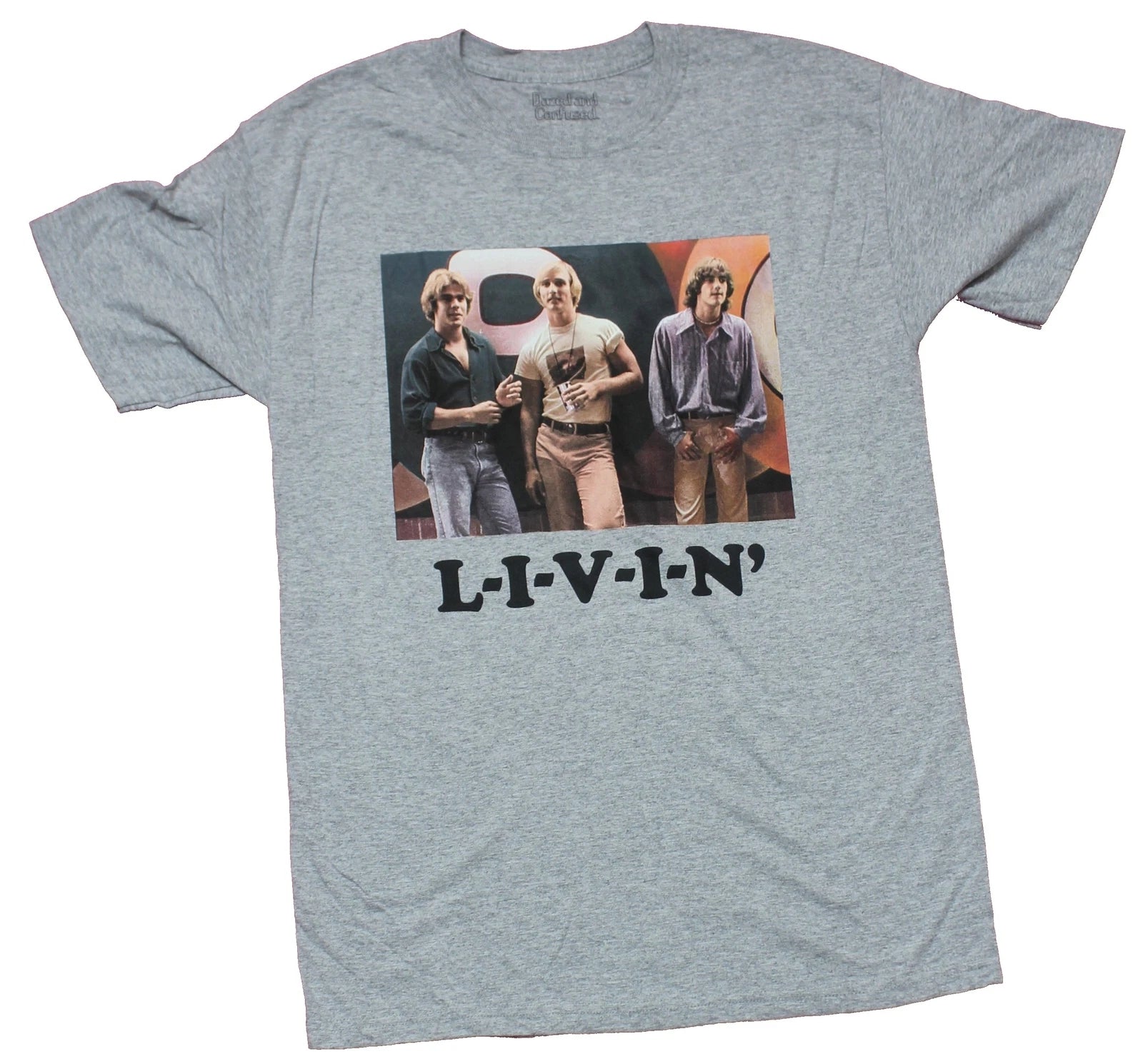 Dazed & Confused Adult New T-Shirt - L-I-V-I-N LIVIN Group Photo Box