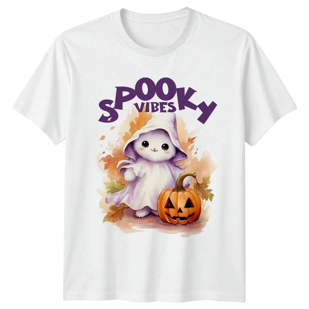 Spooky Vibes T-Shirt Cute Halloween Kawaii Ghost Cat Halloween Gift