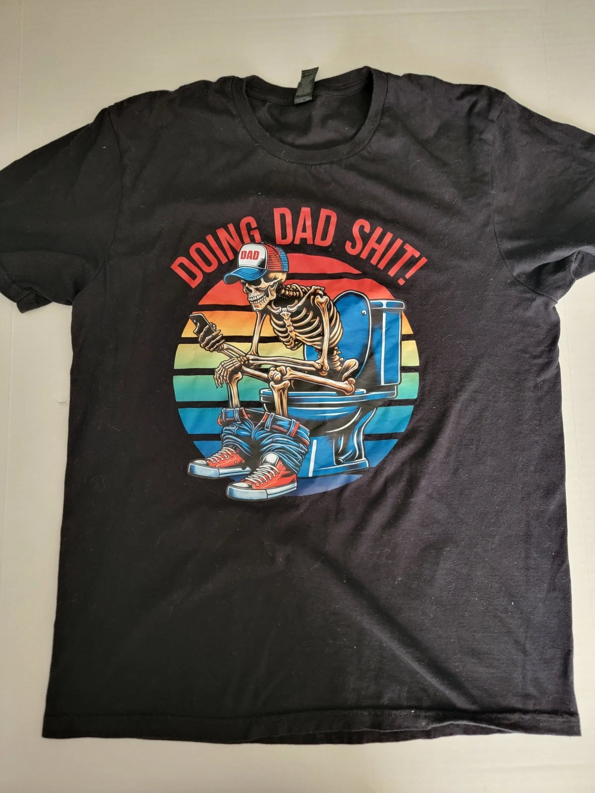 Doing Dad Sh*t Black Gildan Skeleton Toilet Escape Joke Fathers Day T-Shirt MED