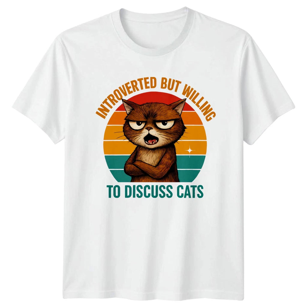 Introverted But Willing To Discuss T-Shirt Funny Cat Retro Gift For Him And Her
