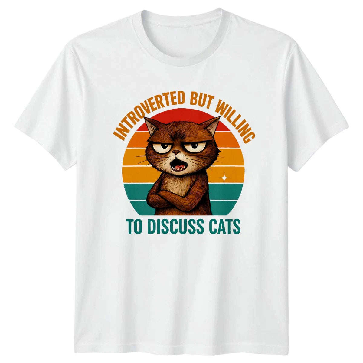 Introverted But Willing To Discuss T-Shirt Funny Cat Retro Gift For Him And Her