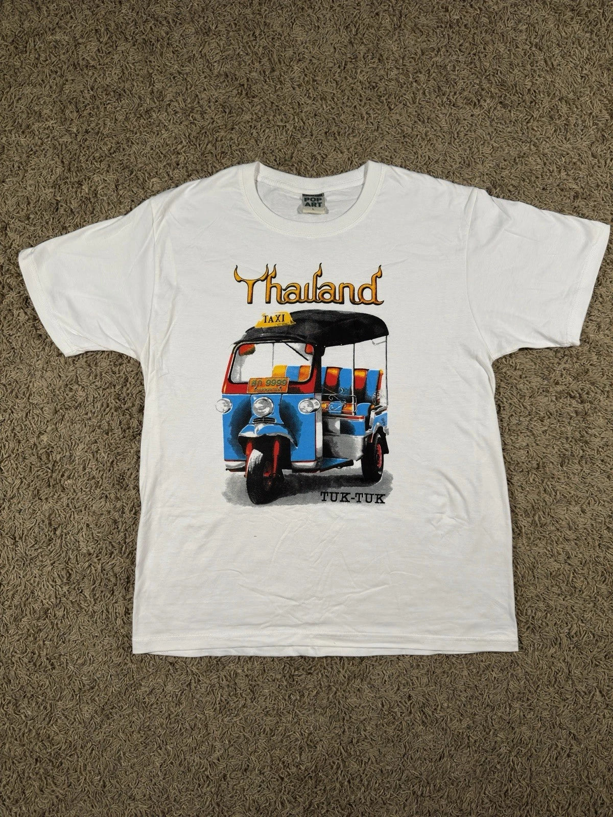 Vintage 90s Thailand Tuk-Tuk White Graphic T-Shirt Size Large Pop Art Collection