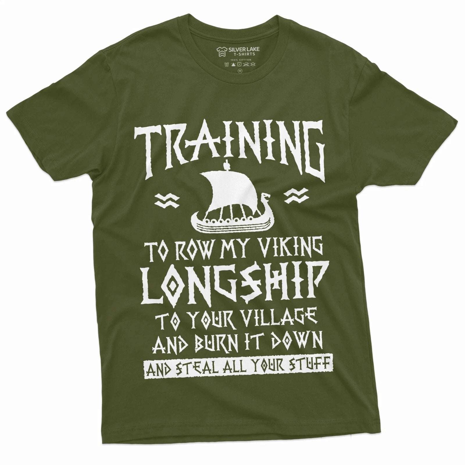 Men's Funny Viking Training T-shirt Nordic Norse Longship Mens Humor Viking Tee