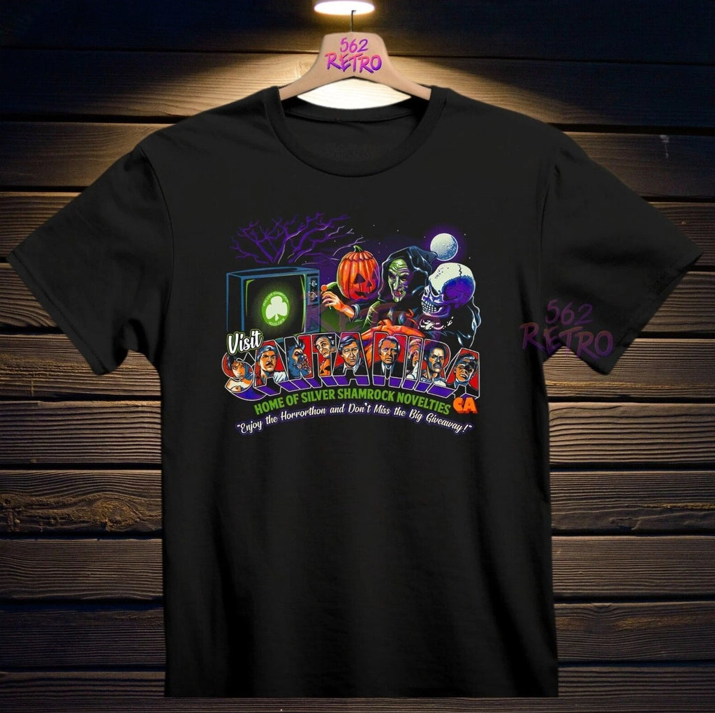 Halloween III Visit Santa Mira Silver Shamrock Novelties T-Shirt Black S-3XL