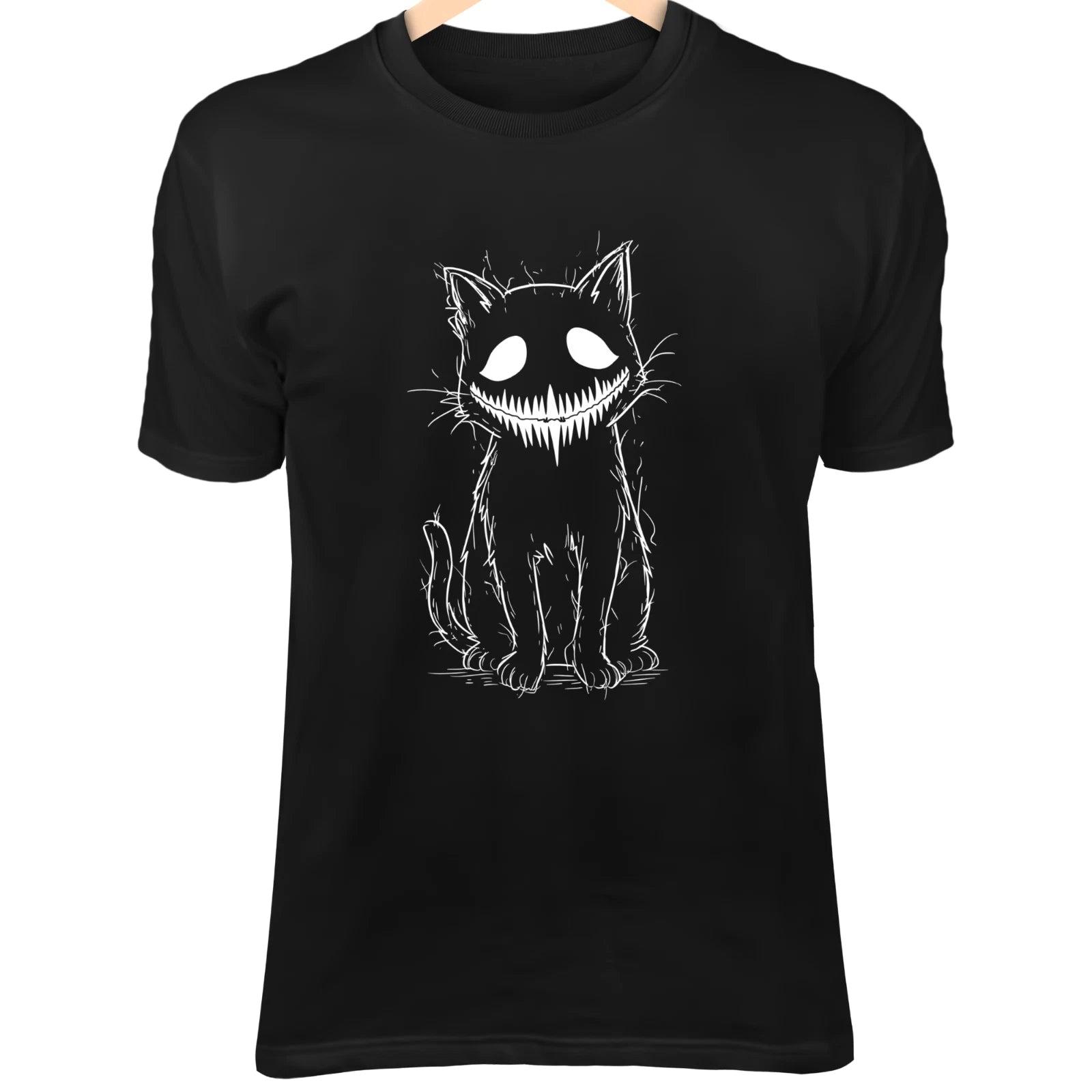 Halloween Mask Cat Line Art - Cute Minimalist Cartoon in Spooky Kawaii Style