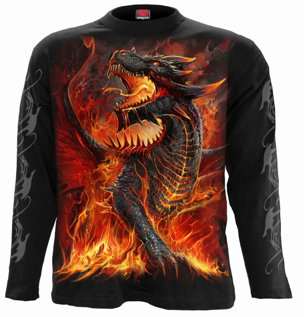 Spiral Direct DRACONIS LONG SLEEVE T-Shirt/Dragon/Fire/Flames/Biker/Rock/Tattoo