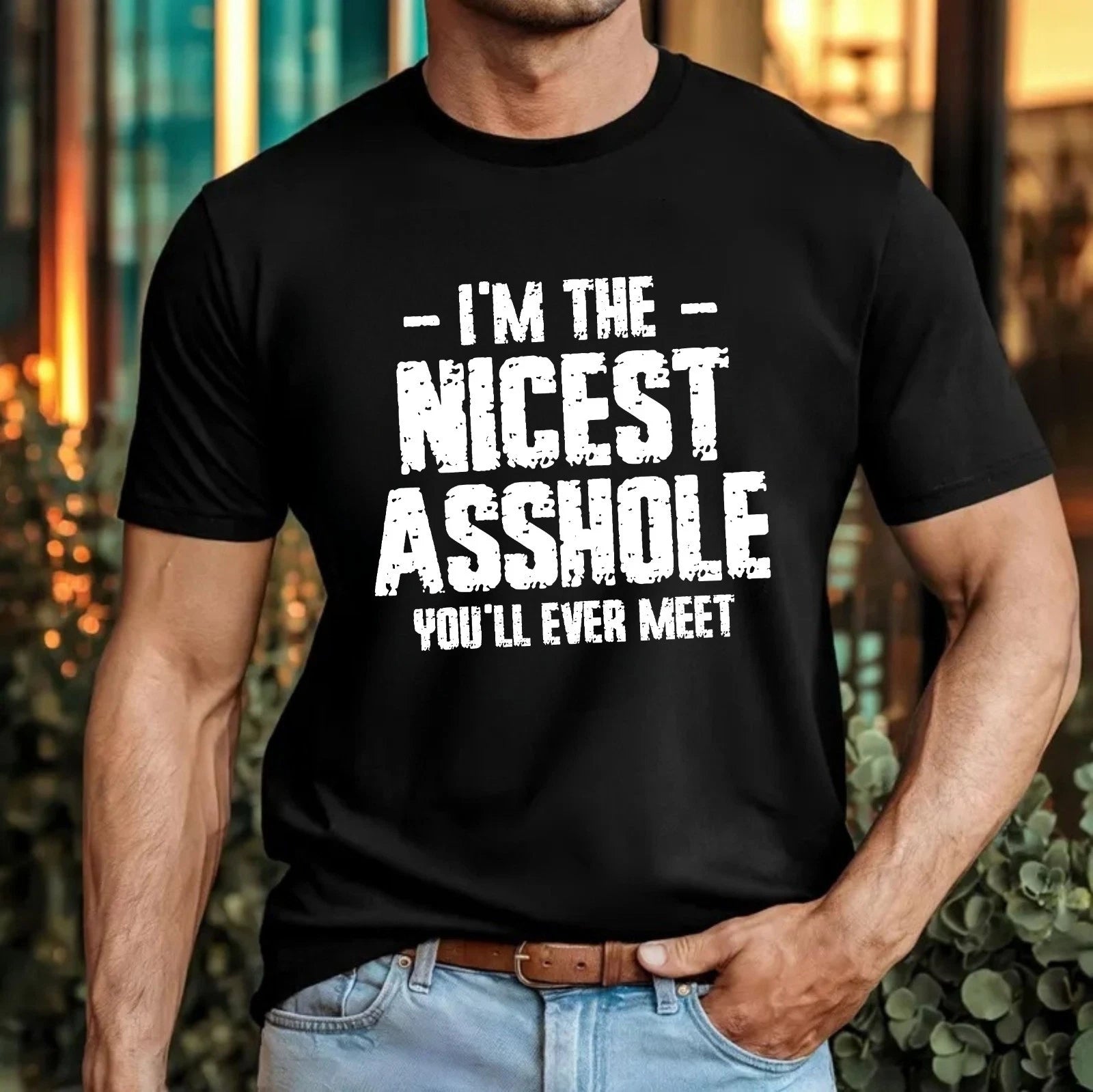 Funny Nicest Asshole T-Shirt Sarcastic Quote Adult Humour Party Joke Gift Top