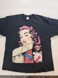 Gildan Ultra Cotton T-Shirt Mens 2XL Black Pop Art Comic Book Girl Graphic Tee