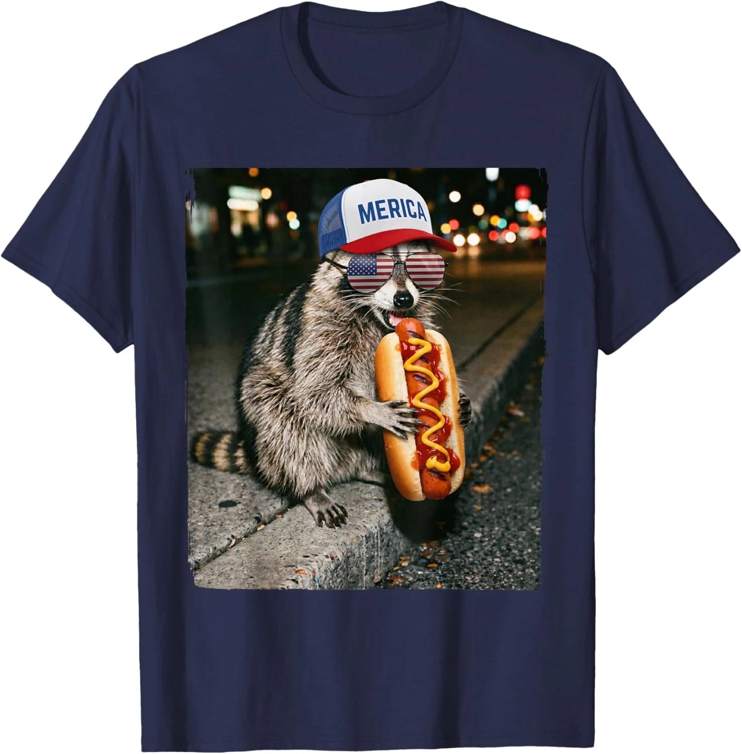 Raccoon Eating Hotdog Funny Selfie Meme T-Shirt