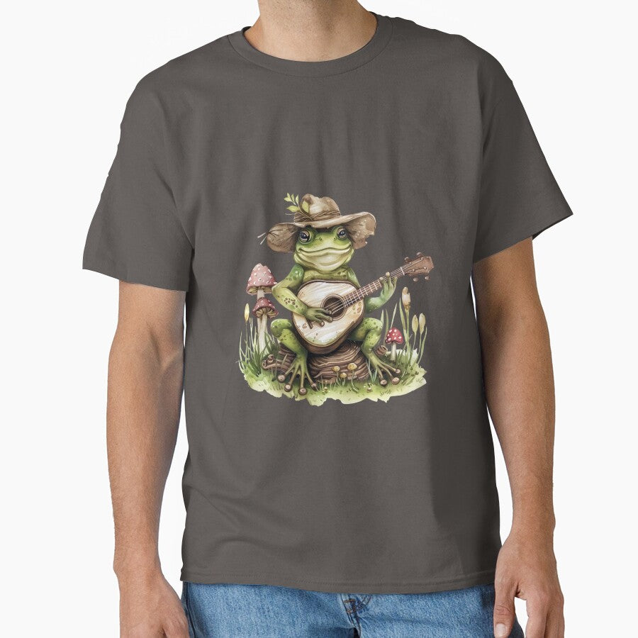 Cottagecore Banjo Frog - Cute Musical Toad with Mushrooms by OddityAndOrbit