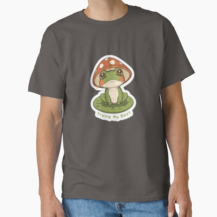 Trying My Best Frog Mushroom Sticker | Cute Cottagecore Frog | Whimsical Kawaii Frog Meme by magiquecreations