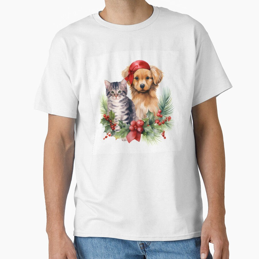 adorable dog and cat christmas holiday print by dcrc