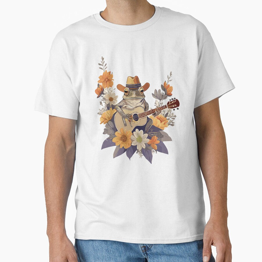 Cute Cottagecore Aesthetic Frog Playing Guitar Vintage Graphic by Dapper-Art