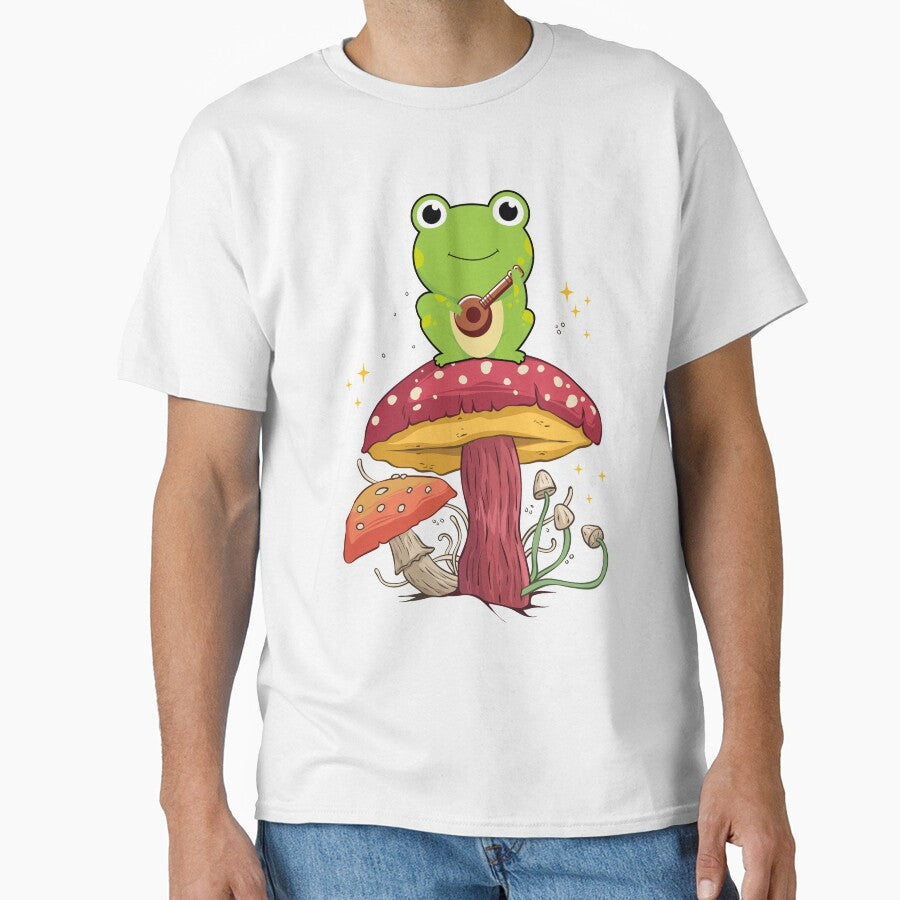 Cottagecore Aesthetic Frog Playing Banjo On Mushroom Cute by EIMgraphic