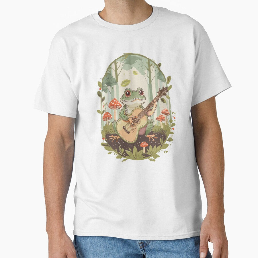 Cute Cottagecore Aesthetic Frog Playing Guitar Mushroom Vintage Graphic by Dapper-Art