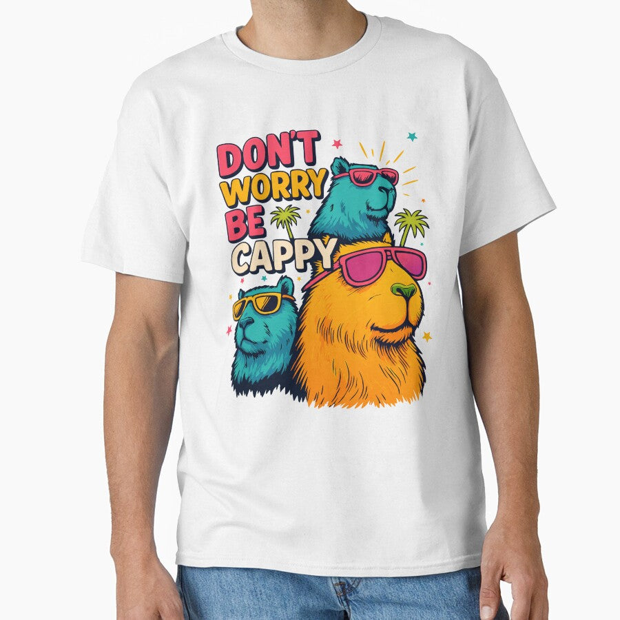 Don’t Worry Be Cappy – Funny Retro Capybara Sunglasses Meme by JesterKrewArt