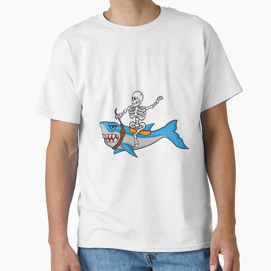 Whimsical Skeleton Riding Kawaii Shark As If In A Rodeo by CreativeCranium