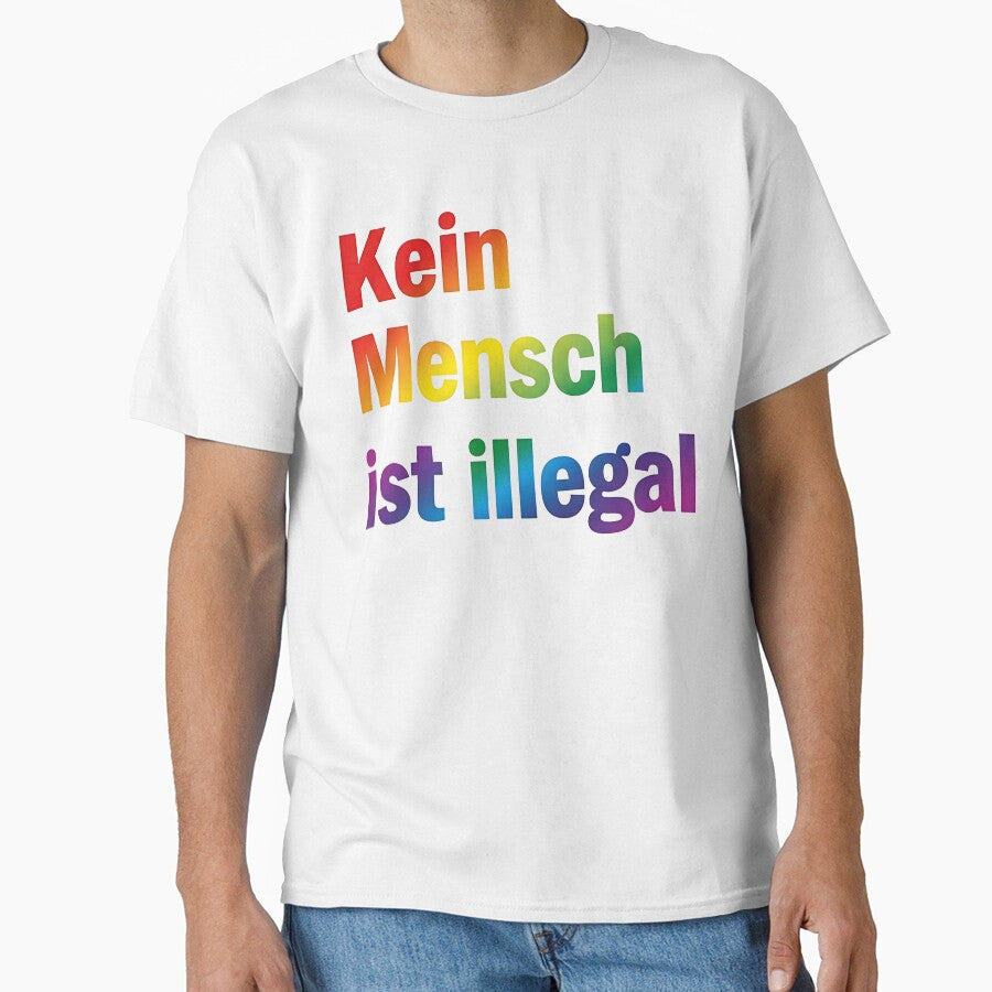 No Human Being Is Illegal Rainbow Statement Typography by AilinsDesigns