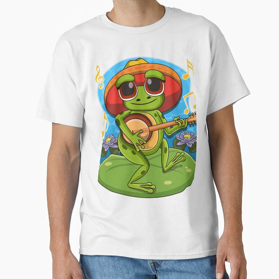 Frog Playing Banjo on Mushroom Cute Cottagecore Aesthetic by Hananiah Merch