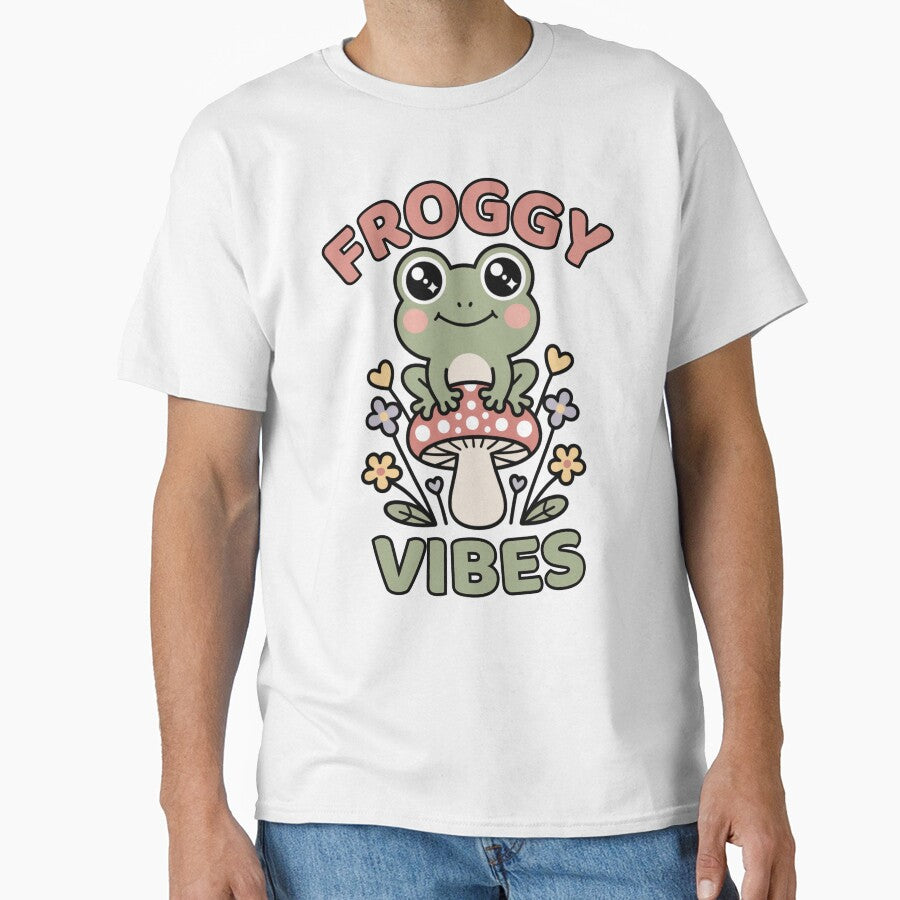 Froggy Vibes Cute Frog on Mushroom by kamisclothes
