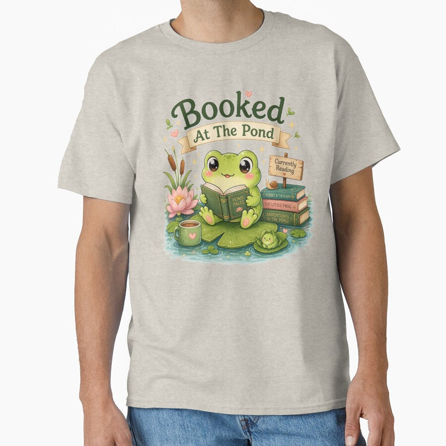 Booked At The Pond – Cute Frog Book Lover Design by MotylekAnia