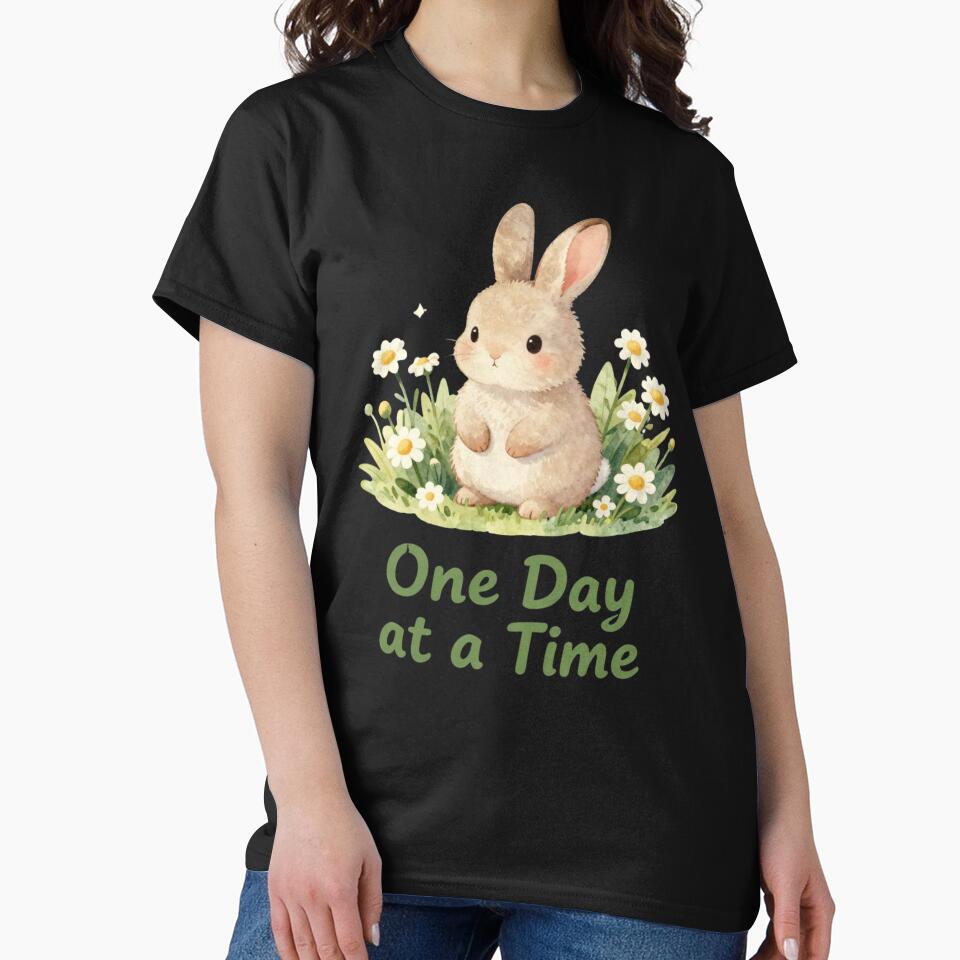 One Day At A Time | Cute Bunny Mental Health Affirmation Sticker | Self Love Gift | Encouraging Quote Sticker by Davestre Designs