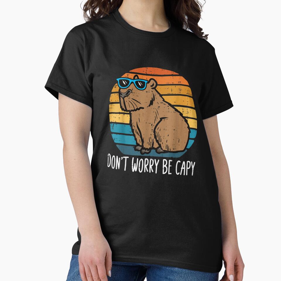 Don't Worry Be Capy Funny Capybara Retro Sunset Sunglasses Chill Animal Pun by SiddoMingalo