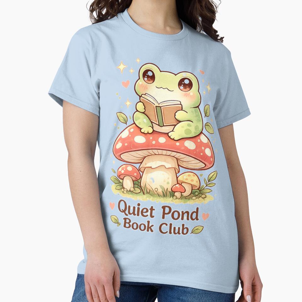 Quiet Pond Book Club – Cute Frog Reading on Mushroom by MotylekAnia
