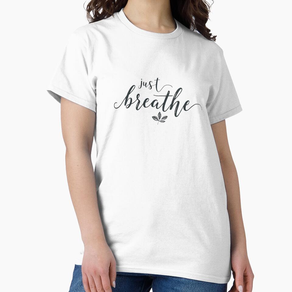Just Breathe – Minimal Calm Script Quote with Leaf | Mindfulness, Yoga & Wellness Aesthetic by Nene's design