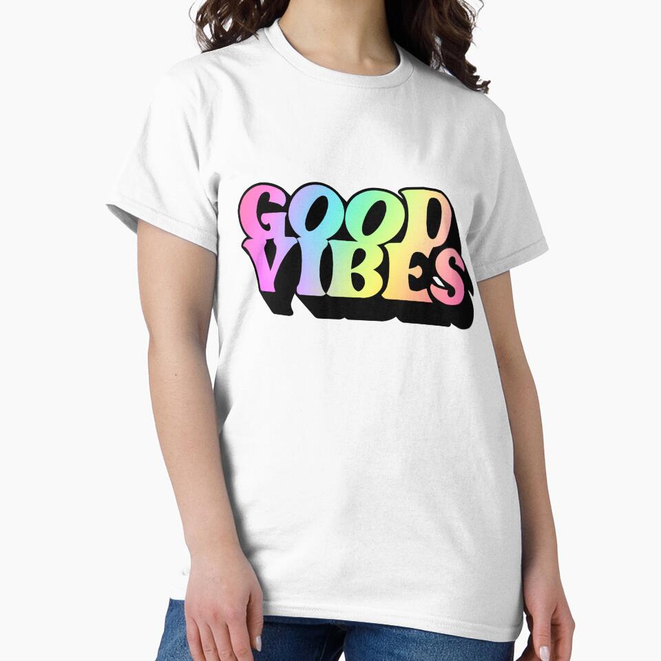 Gradient Rainbow Pink Spectrum 3D Extruded Retro Vintage Serif Display Typography Good Vibes Quotes by Cawaiico
