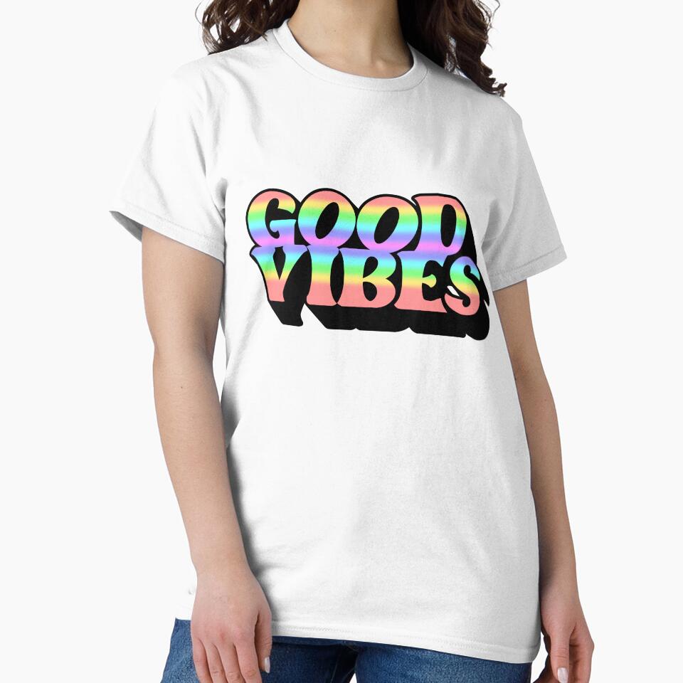 Gradient Rainbow Spectrum 3D Extruded Retro Vintage Serif Display Typography Good Vibes Quotes by Cawaiico