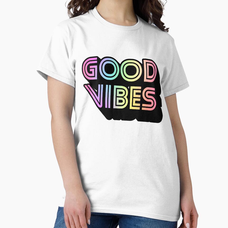 Gradient Rainbow Spectrum Stripes 3D Extruded Retro Vintage Sans Serif Display Typography Good Vibes Quotes by Cawaiico
