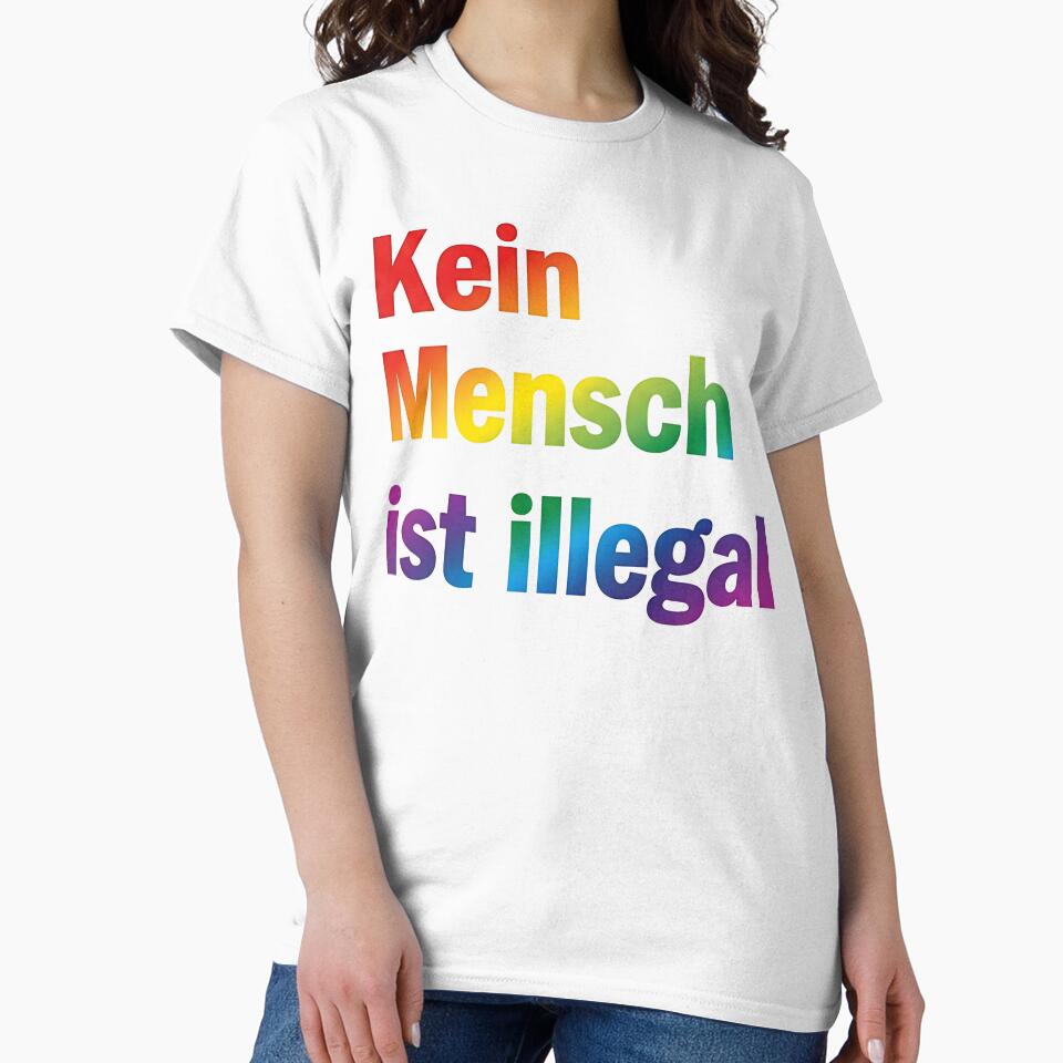 No Human Being Is Illegal Rainbow Statement Typography by AilinsDesigns