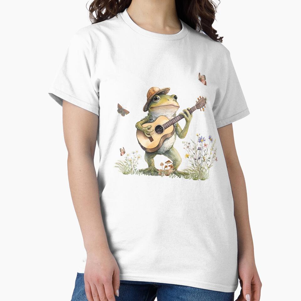 Cute Cottagecore Floral Frog Playing Guitar by GirlGlowGraphic