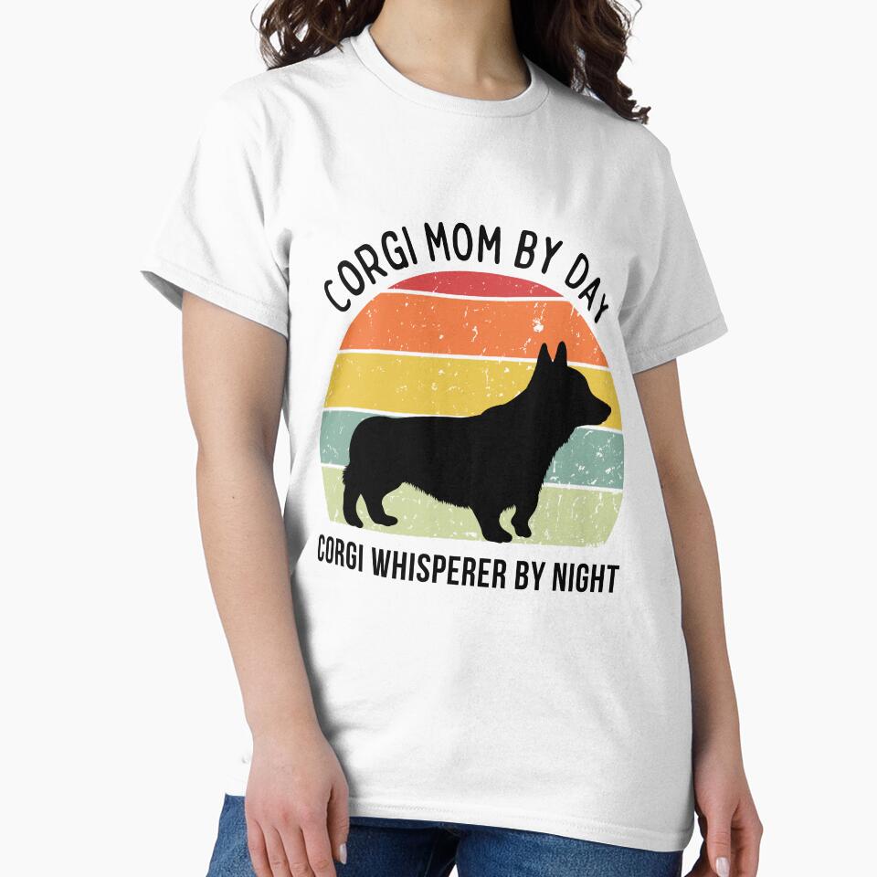 Retro Sunset Corgi Mom by Day design - black text by 29Bumblebee