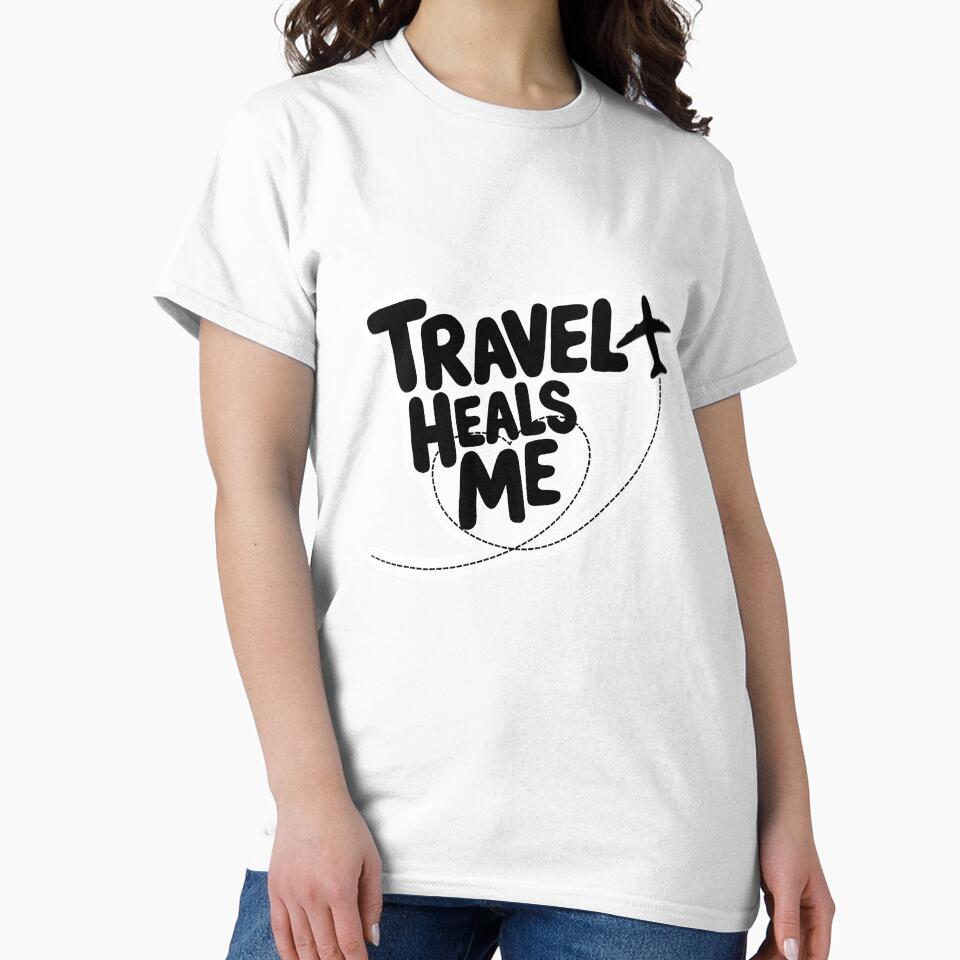 Travel Heals Me – Black and White Travel Quote with Airplane | Minimal Travel Design by PTMinimalShop