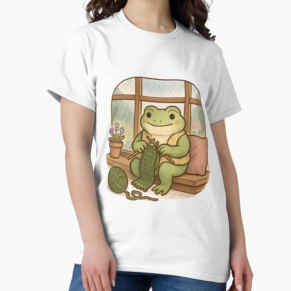 Cottagecore Frog Knitting by the Window by SignumShop